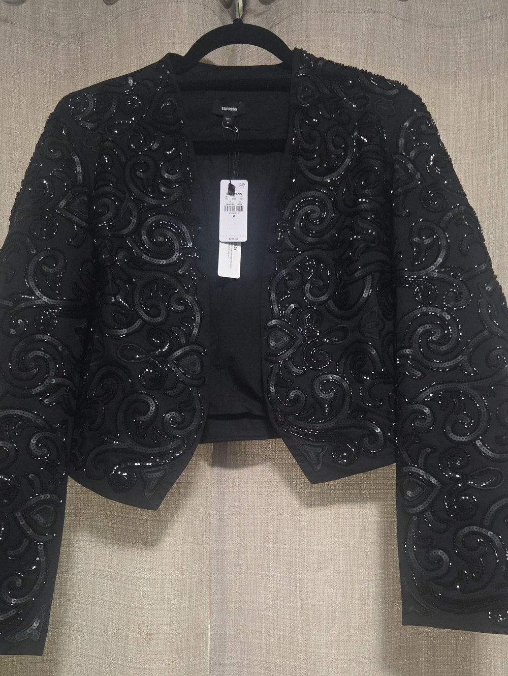 Express Black Sequined Cropped Blazer